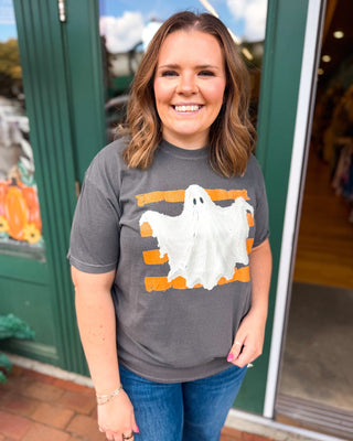 Stripey Ghost Comfort Colors Graphic Tee - The Southern Loft