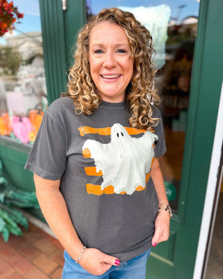 Stripey Ghost Comfort Colors Graphic Tee - The Southern Loft
