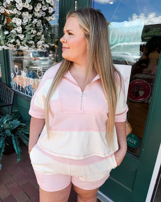 Sunshine + Stripes Color Block Half Zip Shorts Set - The Southern Loft