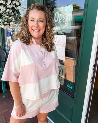 Sunshine + Stripes Color Block Half Zip Shorts Set - The Southern Loft