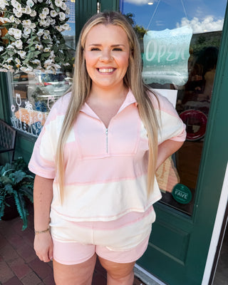 Sunshine + Stripes Color Block Half Zip Shorts Set - The Southern Loft