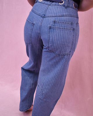 Sweet Lovely Striped Patchwork Barrel Jeans - The Southern Loft