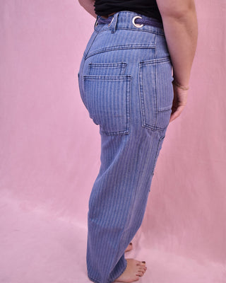 Sweet Lovely Striped Patchwork Barrel Jeans - The Southern Loft