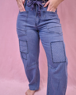 Sweet Lovely Striped Patchwork Barrel Jeans - The Southern Loft