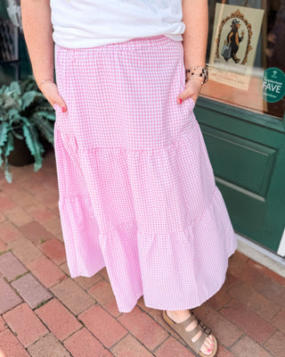 Sweet Sunday Tiered Gingham Midi Skirt - The Southern Loft