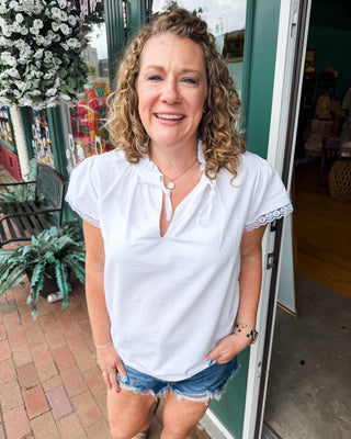 Sweet Ties Poplin Front Lace Top - The Southern Loft