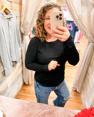 a slim fit ribbed long sleeve top