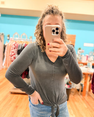 The Essential Mineral Wash Tie Front Top - The Southern Loft