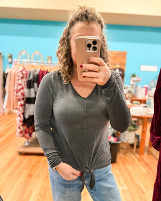 The Essential Mineral Wash Tie Front Top - The Southern Loft