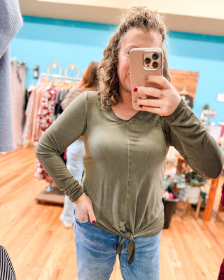 The Essential Mineral Wash Tie Front Top - The Southern Loft