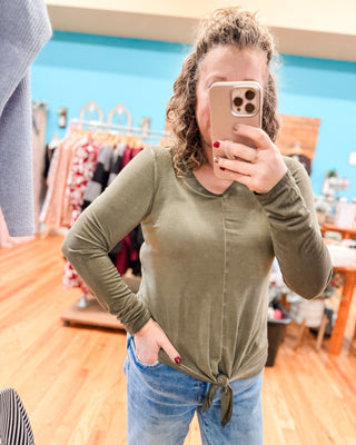 The Essential Mineral Wash Tie Front Top - The Southern Loft