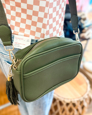 The Nova Pebble Vegan Leather Crossbody Bag w/ Canvas Strap - The Southern Loft