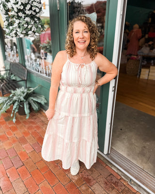 The Peyton Embroidered Striped Midi Dress - The Southern Loft