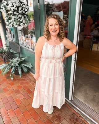 The Peyton Embroidered Striped Midi Dress - The Southern Loft