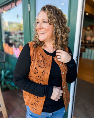 The Suede Intentions Laser Cut Button Up Vest - The Southern Loft