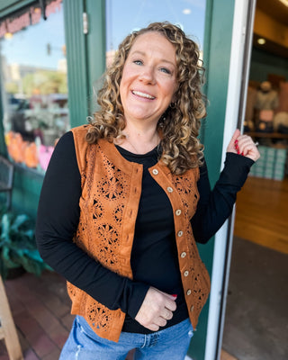 The Suede Intentions Laser Cut Button Up Vest - The Southern Loft