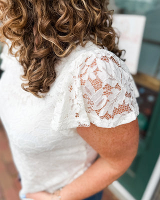 Timeless Beauty Flutter Sleeve Lace Top - The Southern Loft