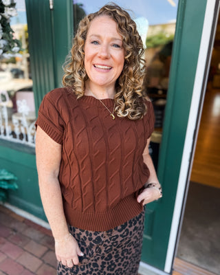 Trailside Bliss Cable Knit Short Sleeve Sweater Top - The Southern Loft