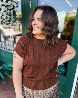 Trailside Bliss Cable Knit Short Sleeve Sweater Top - The Southern Loft
