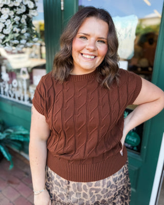 Trailside Bliss Cable Knit Short Sleeve Sweater Top - The Southern Loft