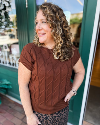 Trailside Bliss Cable Knit Short Sleeve Sweater Top - The Southern Loft
