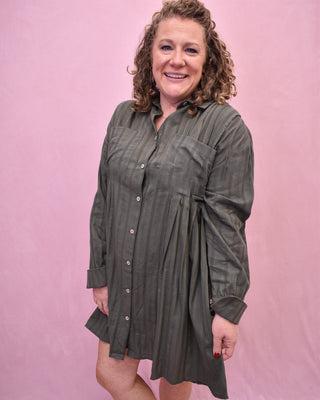 Uptown Poise Pleated Shirt Dress - The Southern Loft