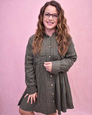 Uptown Poise Pleated Shirt Dress - The Southern Loft
