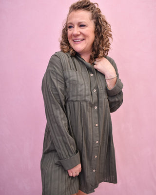 Uptown Poise Pleated Shirt Dress - The Southern Loft