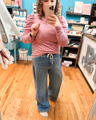 VERVET Super High Rise Drawstring Wide Leg Jeans - The Southern Loft