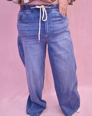 VERVET Super High Rise Drawstring Wide Leg Jeans - The Southern Loft