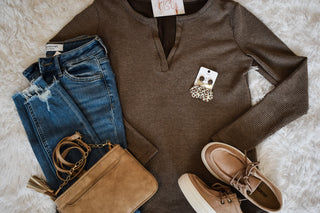 Waving Goodbye Waffle Knit Top - The Southern Loft