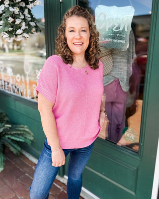 a short sleeve knit sweater by zenana in the color mauve