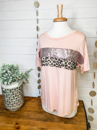 Animal Sequin Color Block Top - The Southern Loft