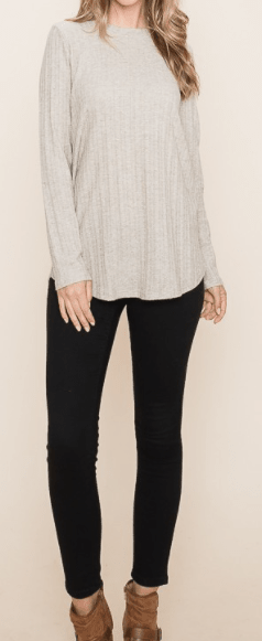 A long sleeve textured style top in an oatmeal gray.
