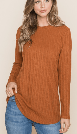 A long sleeve textured style top in an oatmeal gray.