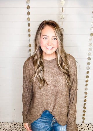 Brushed melange style oversized sweater in a brown color