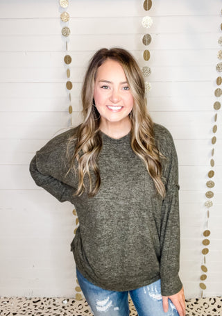 Brushed melange style oversized sweater in a charcoal color