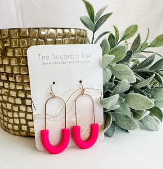 Clay Paperclip Earring Hot pink