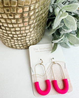 Clay Paperclip Earring Hot pink
