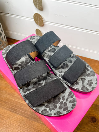 Leopard Print Sole Slide on three strap sandal
