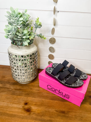 Leopard Print Sole Slide on three strap sandal