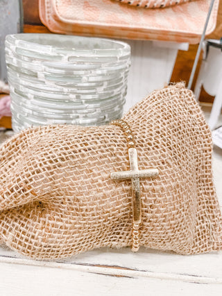 Gold plated beaded cross bracelet