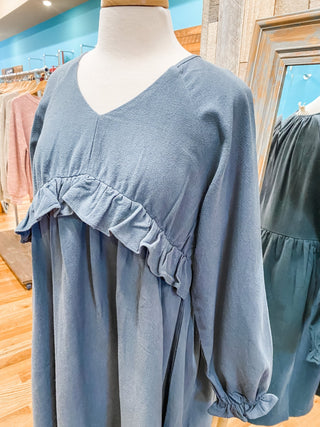 A heavyweight linen style mini dress