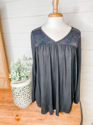 Sparkling Shoulders Long Sleeve Top - The Southern Loft