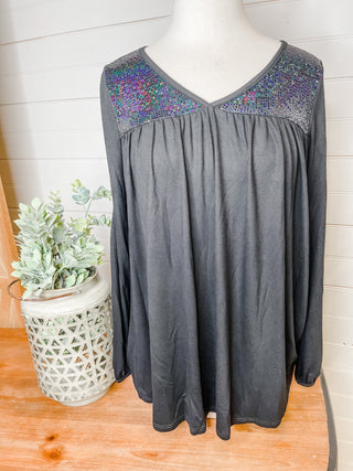 Sparkling Shoulders Long Sleeve Top - The Southern Loft
