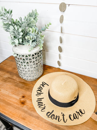 Straw Wide Brim Sun Hat - beach hair don't care