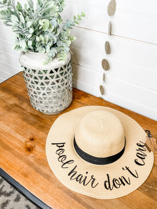 Straw Wide Brim Sun Hat - pool hair don't care