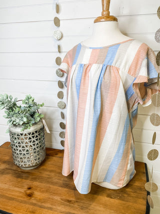 a striped ruffle sleeve style top