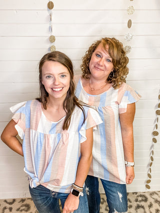 a striped ruffle sleeve style top