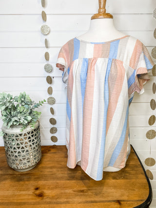 a striped ruffle sleeve style top